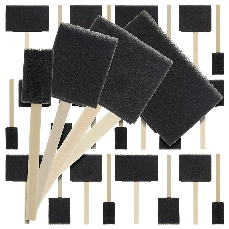 20 Pcs Foam Sponge Wooden Handle Paint Brush Set-Lightweight, Durable, Very Suitable for Acrylic paint brush drawing