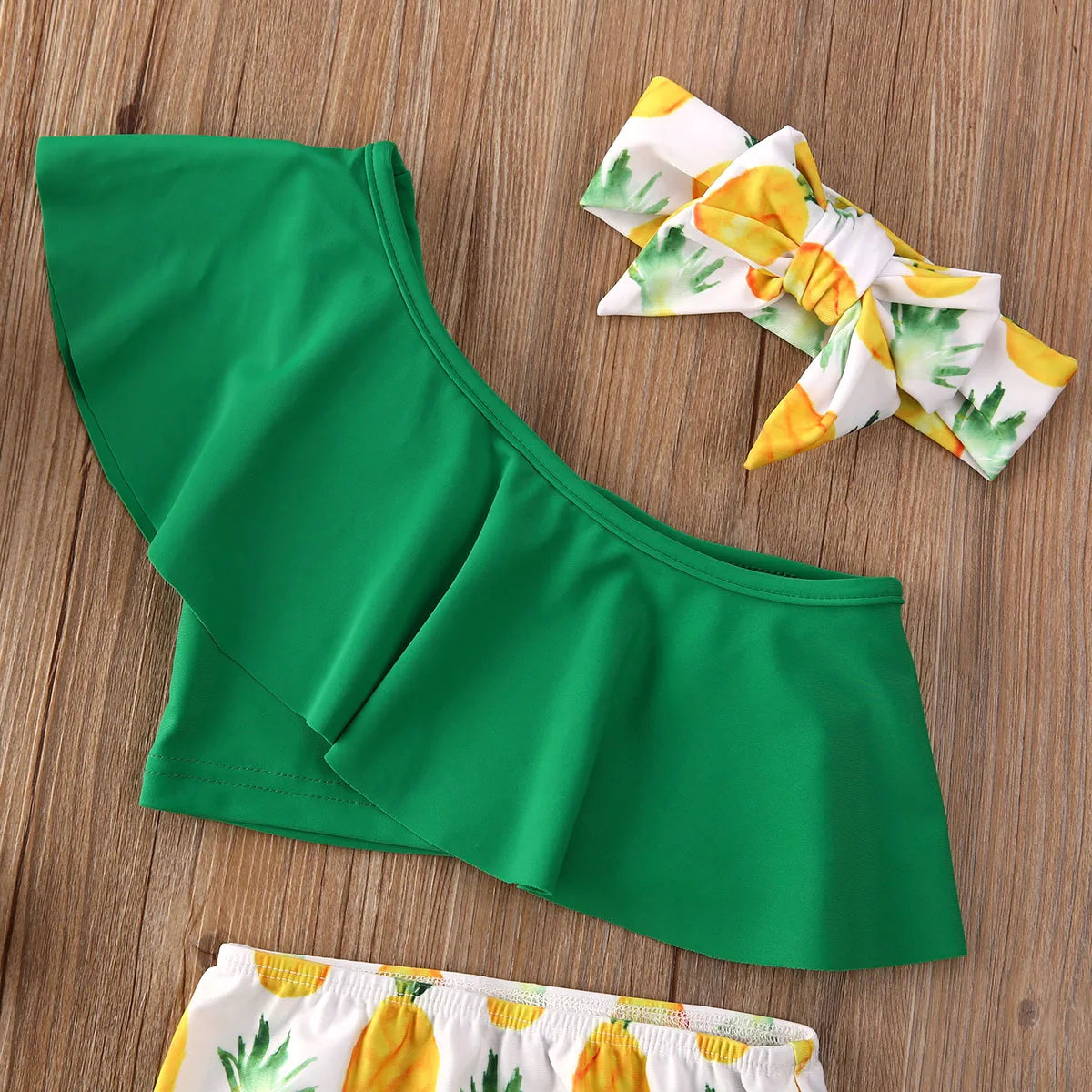 Летний купальный костюм для маленьких девочек, купальный костюм с бантиком и ананасом, купальный костюм, топы на одно плечо, повязка на голову с высокой талией