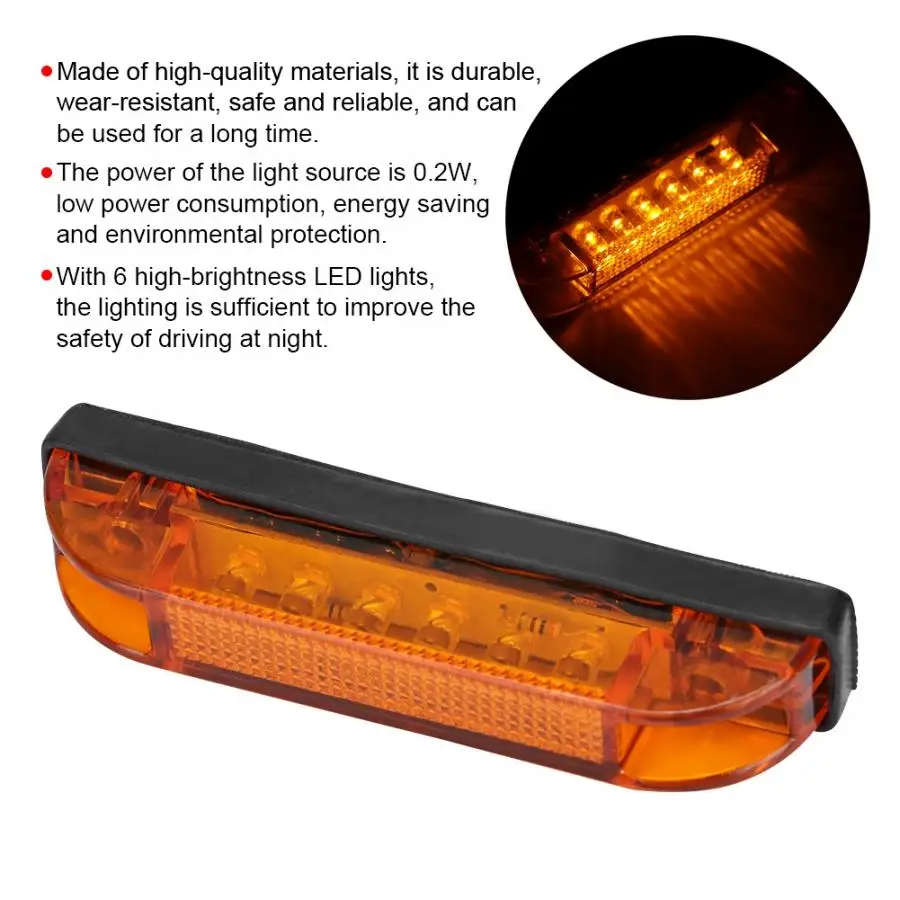 10 шт. 6 светодиодный автомобиль грузовик распродажа боковой фонарь свет лампы парковочный свет боковой свет желтый светодиодные полосы света 12-24 В