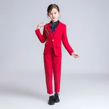 Детские костюмы YuanLu, блейзер для девушек, куртка для свадебной вечеринки, детская одежда красного цвета