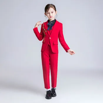 

YuanLu Kids Suits For Girls Blazer Jacket For Wedding Party Piano Silm Fit Children Clothes Red