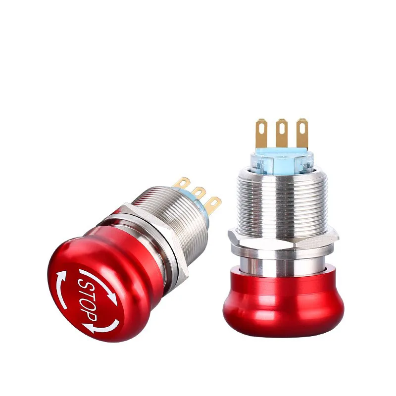 16/19/22mm stainless steel Emergency stop switch Push Button Switch latching 1NO1NC 2NO2NC Car button pin terminal 22JT/L.S.2K2B |