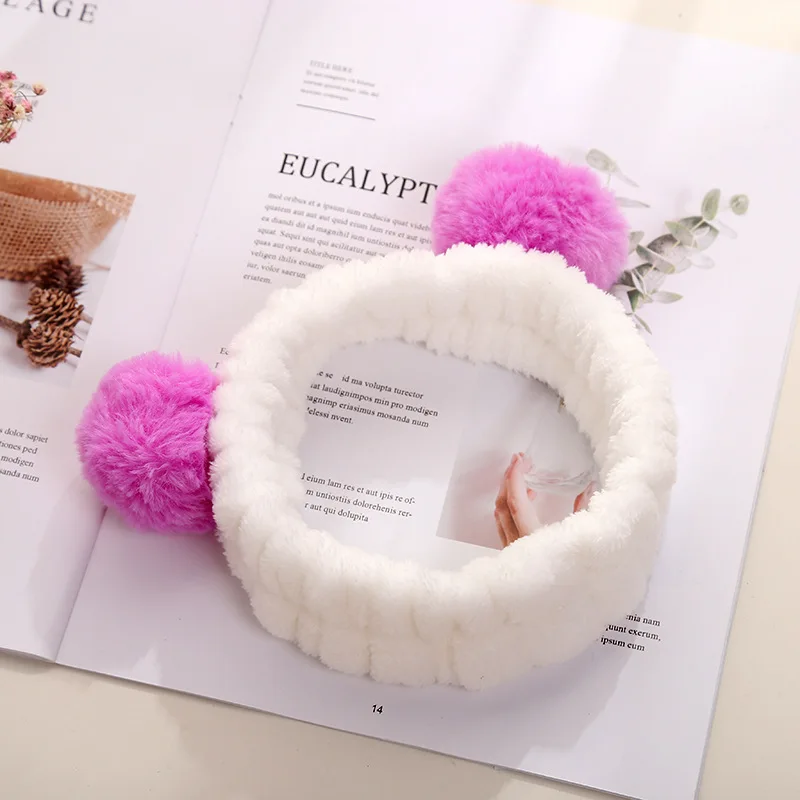 Elastic Cute Panda Ear Soft Carol Fleece Headband for Women Makeup Shower Washing Face Spa Mask Head Wraps