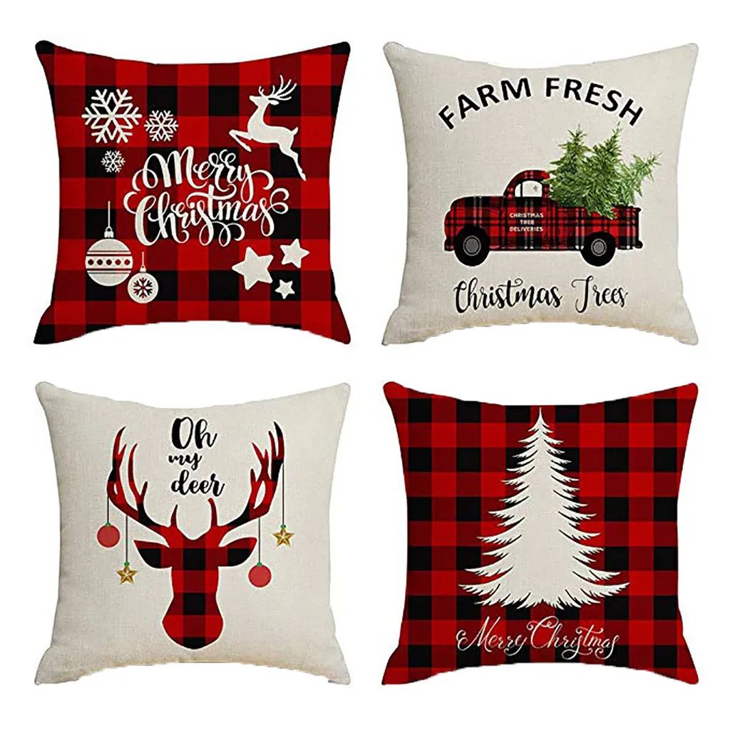 4Pcs Christmas Pillowcases Home Decor Cushion Cover Graffi Style Letter Xmas Tree Throw Pillow Covers 45x45cm New Year Gifts /d