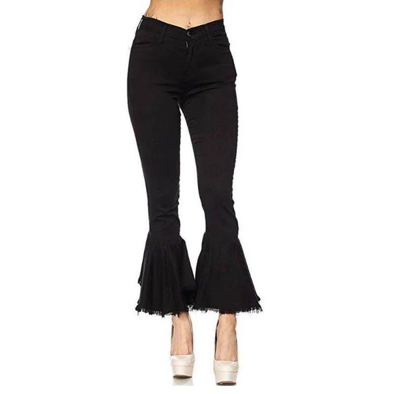 

2019 New Women Pants Plus Size Flare Jeans Pantalones Mujer Cintura Alta Streetwear Pantalones De Mujer Korean Women Solid Color
