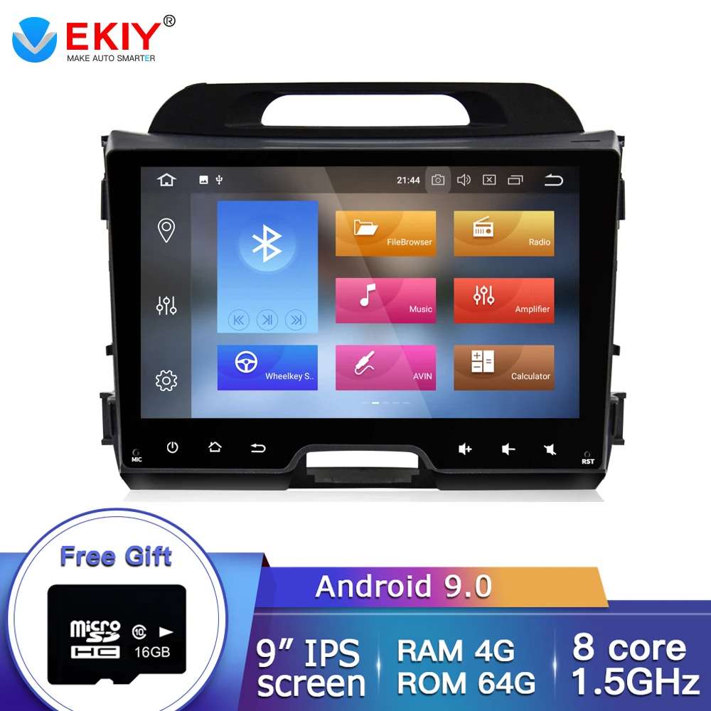 

EKIY 9" IPS Car Multimedia Player Android 9.0 2 Din Car Radio or Kia Sportage 2010-2015 GPS Navigation Stereo Audio WIFI 4G RAM