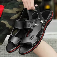 Летняя кожаная обувь; мужские сандалии; мужские пляжные сандалии; нескользящая Мужская обувь для отдыха; Черная Летняя обувь; A1425