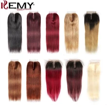 4*4 бразильские кружевные закрывающие волосы KEMY не Реми прямые человеческие волосы бесплатно/Средняя/три части швейцарское кружево Закрытие