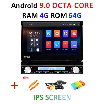 4G+64G Octa core Android 9.0 Univeral One din Car radio Multimedia Player GPS Navigation 7" IPS HD Retractable Autoradio AUX-IN - Цвет: 4G 64G IPS