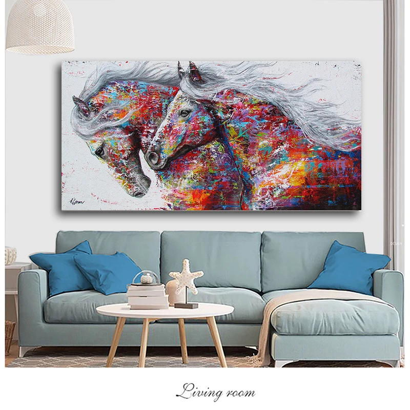 SELFLESSLY-Animal-Art-Two-Running-Horses-Canvas-Painting-Wall-Art-Pictures-For-Living-Room-Modern-Abstract (1)