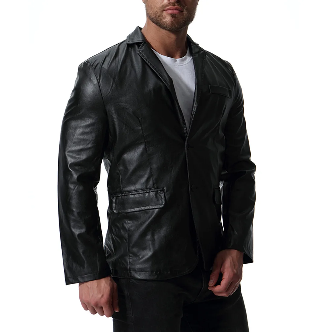 

2019 Autumn Clothing New Style Occident Fashion PU Leather England Large Size Hide Substance Leisure Suit Coat B011