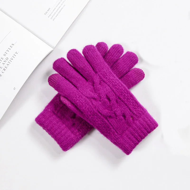 Зимние женские вязаные перчатки высокого качества для женщин с сенсорным экраном, толстые теплые перчатки для вождения, Женские варежки