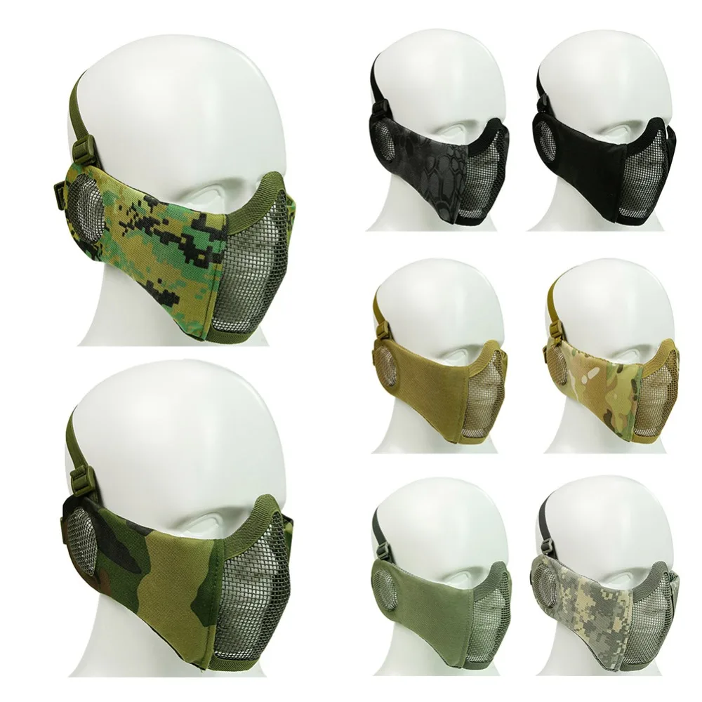 Foldable Military Tactical Paintball Mask Skull Lower Half Face Steel Mesh Mask CS Wargame Hunting Ear Protective Airsoft Masks