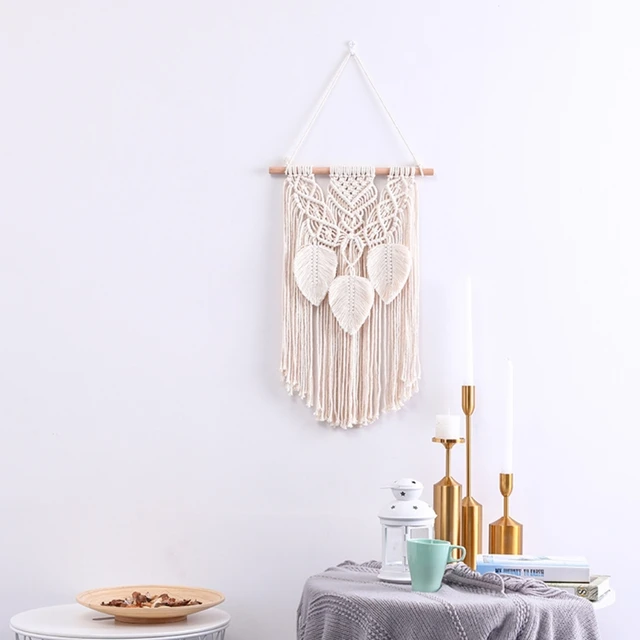 Nordic Style Handwoven Tassel Leaf Macrame Tapestry Boho Cotton Rope Tapestry Wall Hanging Decor Home Kids Room Nursery Decor 5