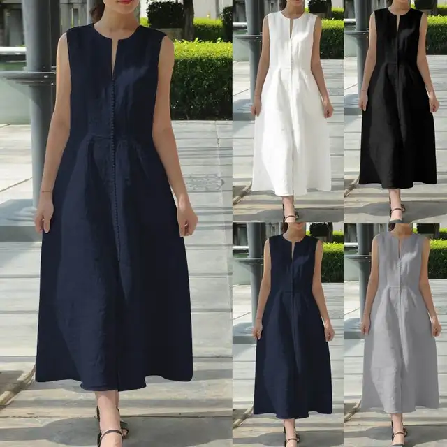 Celmia 2021 Women Maxi Long Dress Summer Sexy Sleeveless Casual V Neck Sundress Belt Loose Ankle-length Vestidos Robe Mujer  2