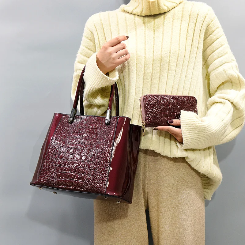 2 шт. модные роскошные сумки женские сумки кошелек с рисунком крокодиловой кожи сумки на плечо высокое качество Tote сумки через плечо для женщин