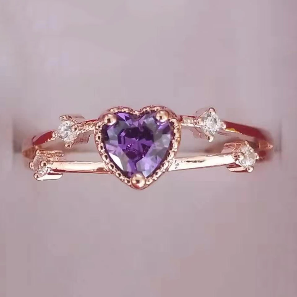 Сиреневый Циркон Сердце кольца для женщин любовник розовое золото цвет Открытый регулируемый женский обручальное свадебное кольцо модные украшения