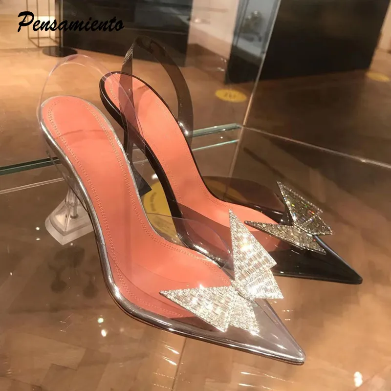 Star style Crystal Butterfly Transparent Women Pumps Jelly Office Lady Shoes Summer Slingbacks High heels Wedding Bridal Shoes