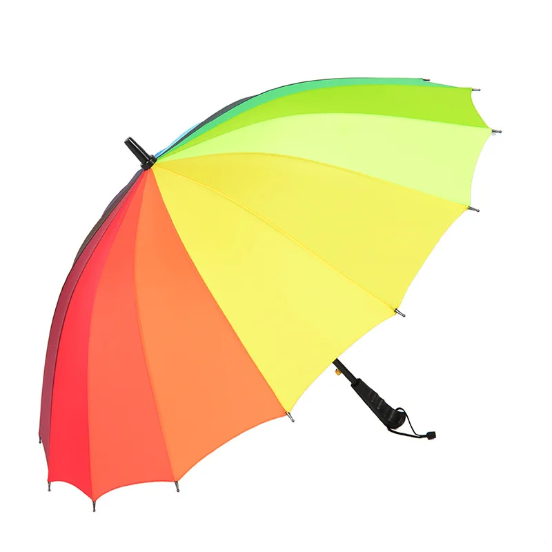 

Manufacturers Direct Selling 16 Bone Rainbow Long Handle Straight Pole Rain Or Shine Umbrella Business Style Parasol Rain Or Shi