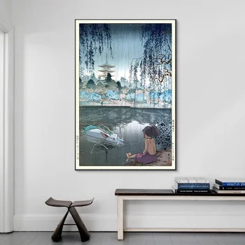 

Spirited Away Chihiro and Haku Studio Ghibli and Kawasake Hasui Japan Anime Poster Canvas Painting Print Home Decor No Frame
