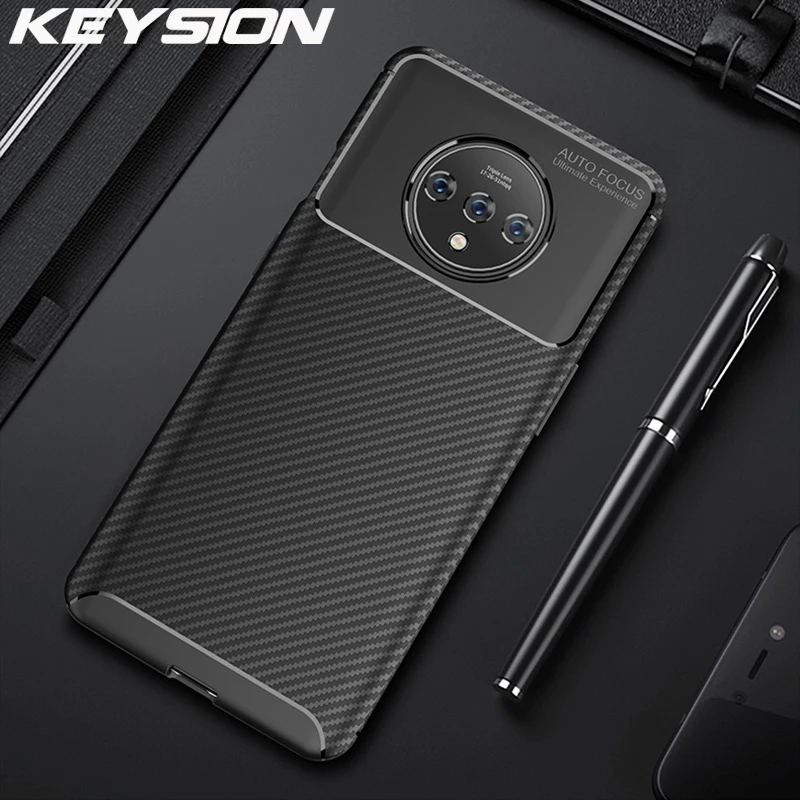 KEYSION противоударный чехол для Oneplus 7T Pro углеродное волокно силикон 360 полная