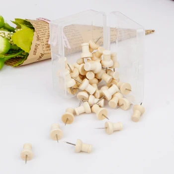 

40 Pcs Wooden Thumbtack Creative Decorative Drawing Push Pins Wood Head Office