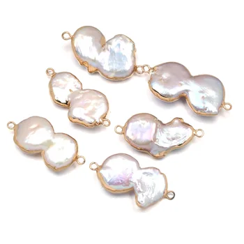 

3pcs Natural Freshwater Pearl Pendant Eight Shape Pink Double Hole Connector Charm for Jewelry Making DIY Necklace Bracelet