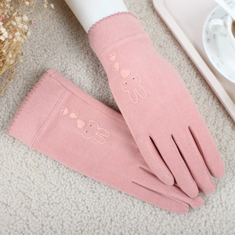 Driving gloves thin cashmere elastic force mittens female winter lovely rabbit touch screen student cycling warm gloves E76