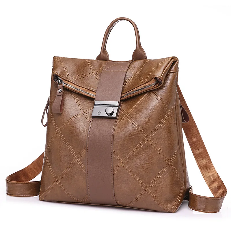

2018 School Season New Style Backpack Korean-style Cool Fashion Caramel Backpack Trend Lock Joint Backpack