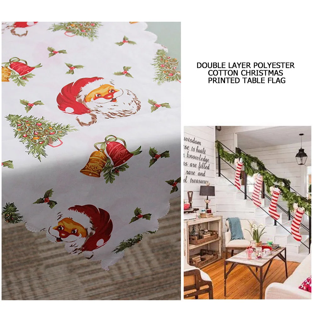 Cloth Fabric Floral Print Christmas Table Flag Tablecloth Table Cover Table Runner for Home Banquet New Year Christmas Decor