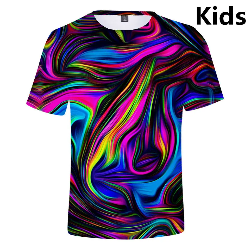 3 To 14 Years Kids T Shirt 3D Tie Dye Flashbacks tshirt T-shirt Boys Girls Colorful Psychedelic Shirts Tops children clothes | Женская