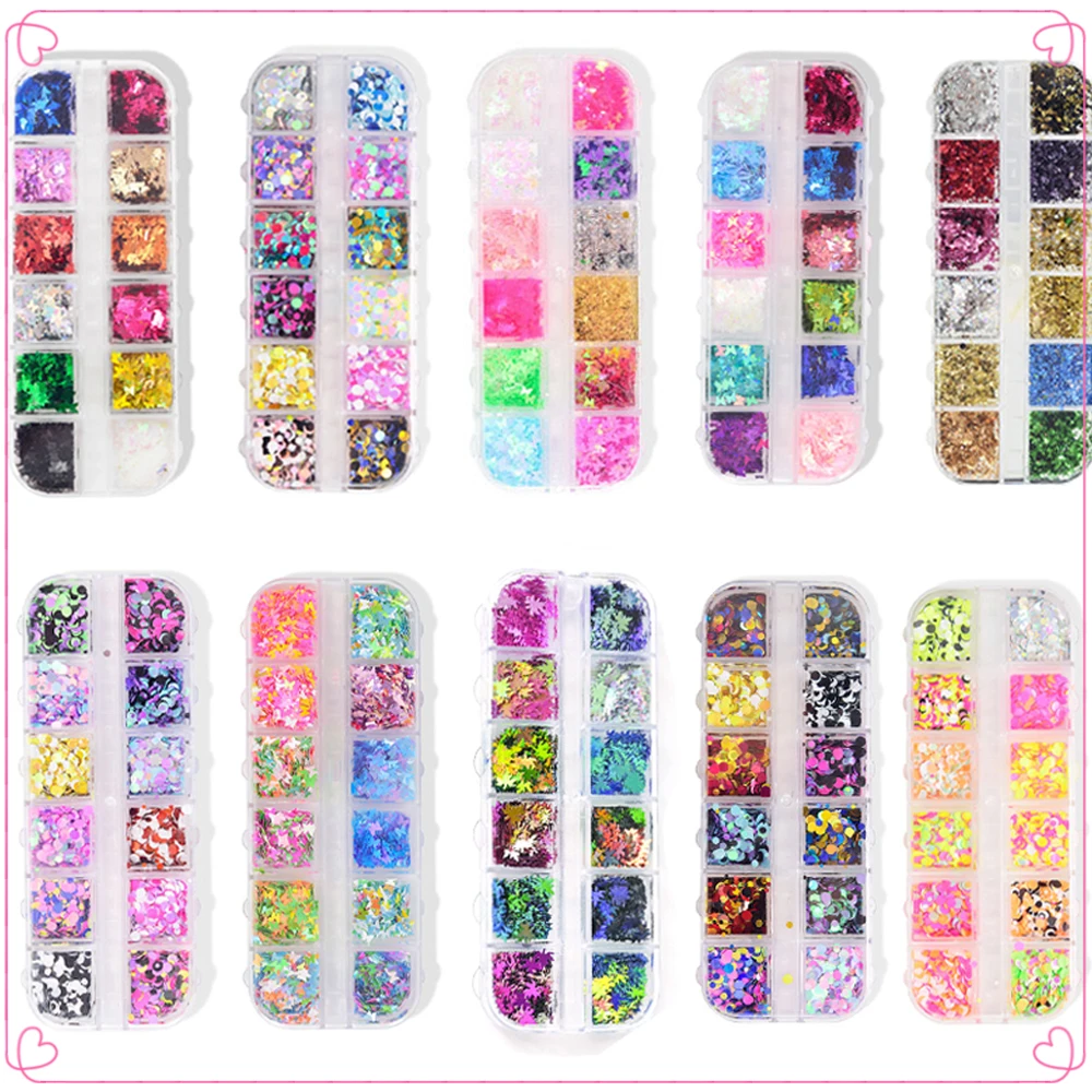20 Styles 12 Grids One Box Nail Art Sequins(glitter,paillette,spangle