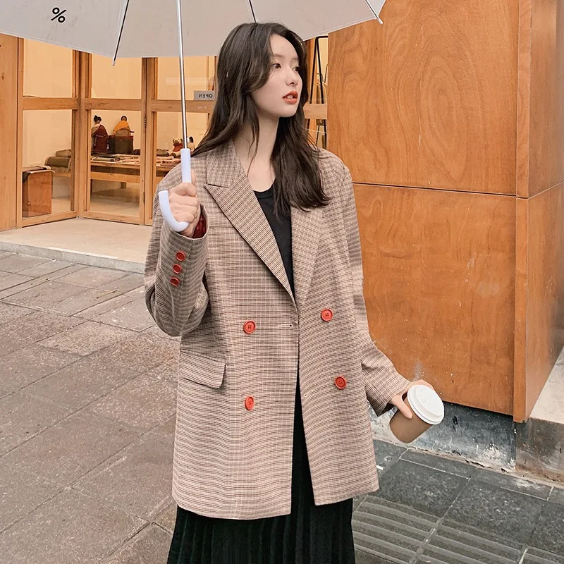 

Photo Shoot INS Graceful Retro Pattern Contrast Color Double Breasted Loose-Fit Ol Elegant Commuting Suit Short Jacket Female Sp