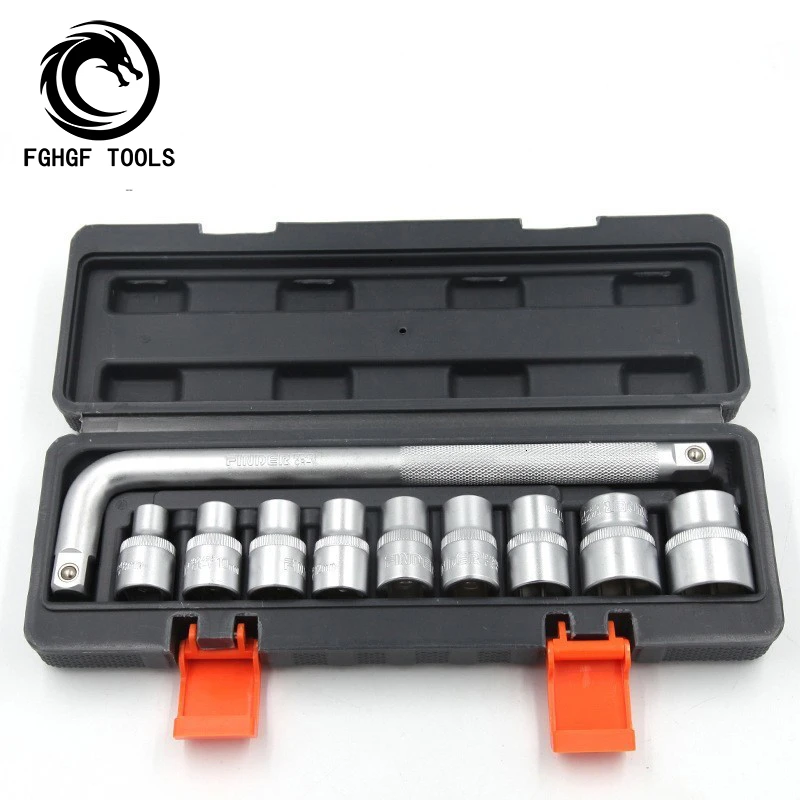 

FGHGF1/2 High Quality 10Pcs Socket Car Spanner Wrench Head Set Automobile Repair Tool Box Sleeve Precision Hand Tools For Auto