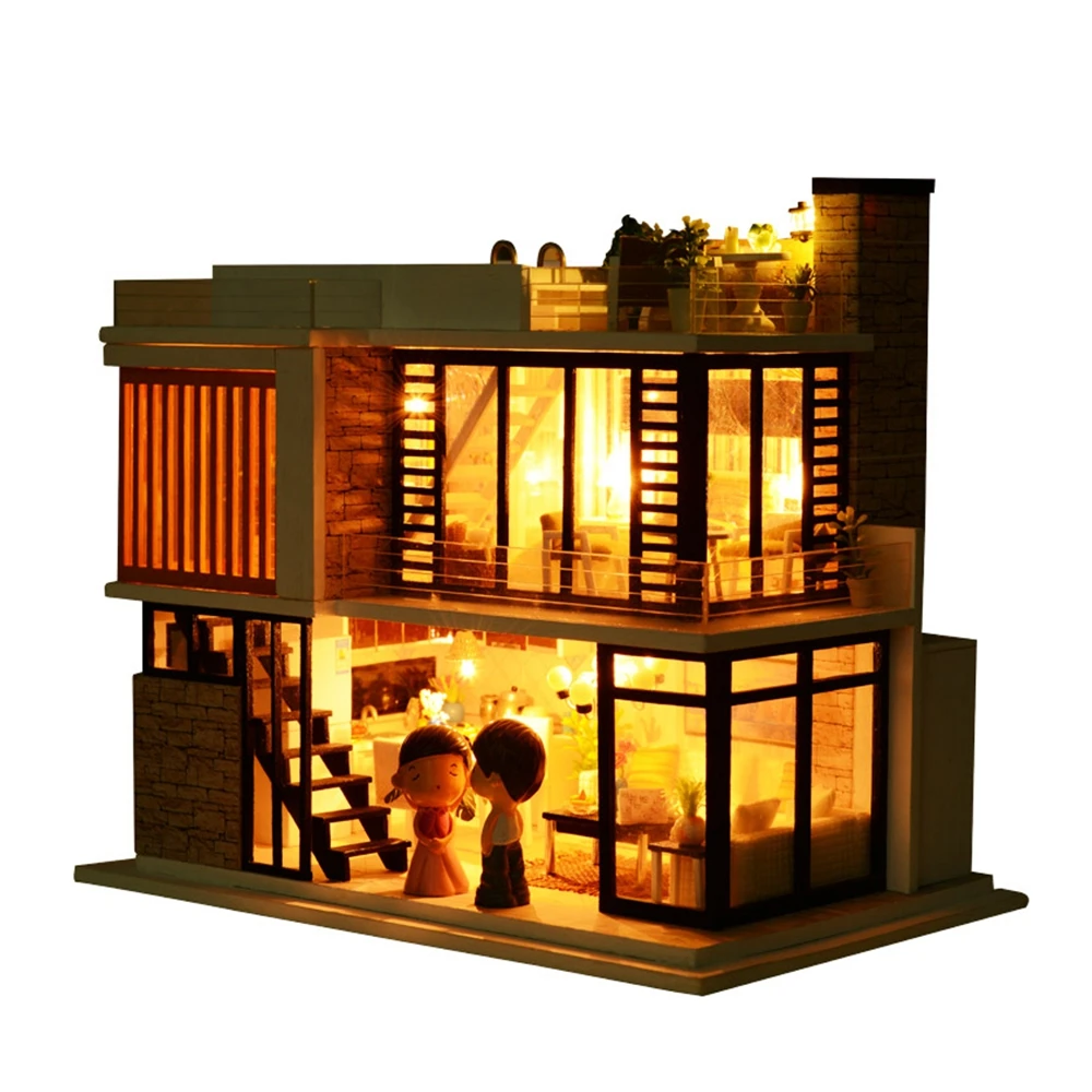 DIY деревянный кукольный дом кукольные домики миниатюрная кукольная мебель комплект для бассейна Строительство, вилла игрушка для детей Рождественский подарок