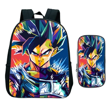 

12inch Dragon Ball Print Kindergarten School Bag 2pcs Set Child Goku Backpack Children Anime Bookbag Kids Gift(Rucksack Pen Bag)