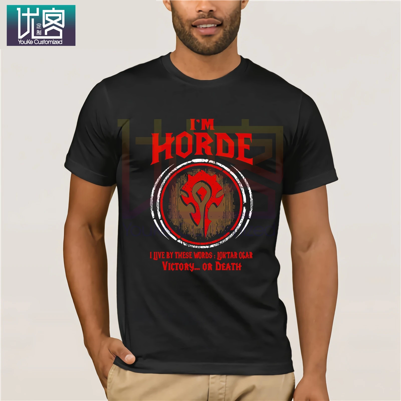 2019 популярная мужская рубашка WORLD OF WARCRAFT I'M HORDE I LIVE BY this WORDS LOK'TAR OGAR хлопковые
