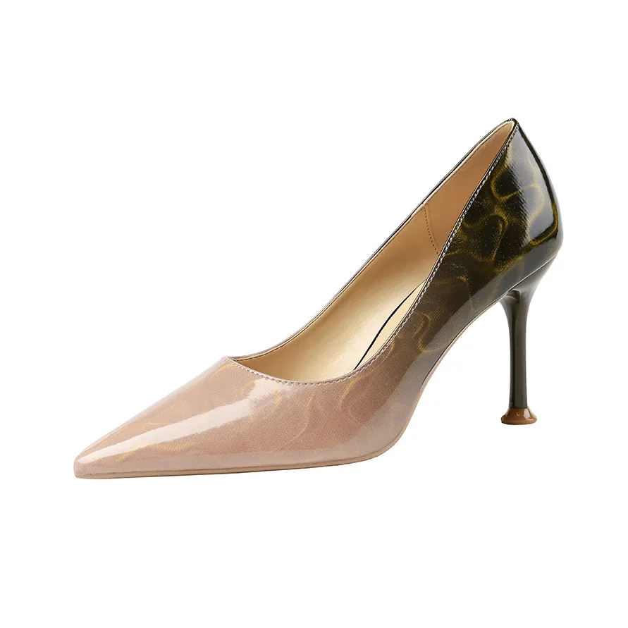 QSR 8.5CM PUMPS Korean version Fashion tip Asakuchi High heels Color matching Fine heel Temperament women's shoes