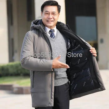 

2020 winter white duck down middle-aged dad men's long down jacket thick men's jacket