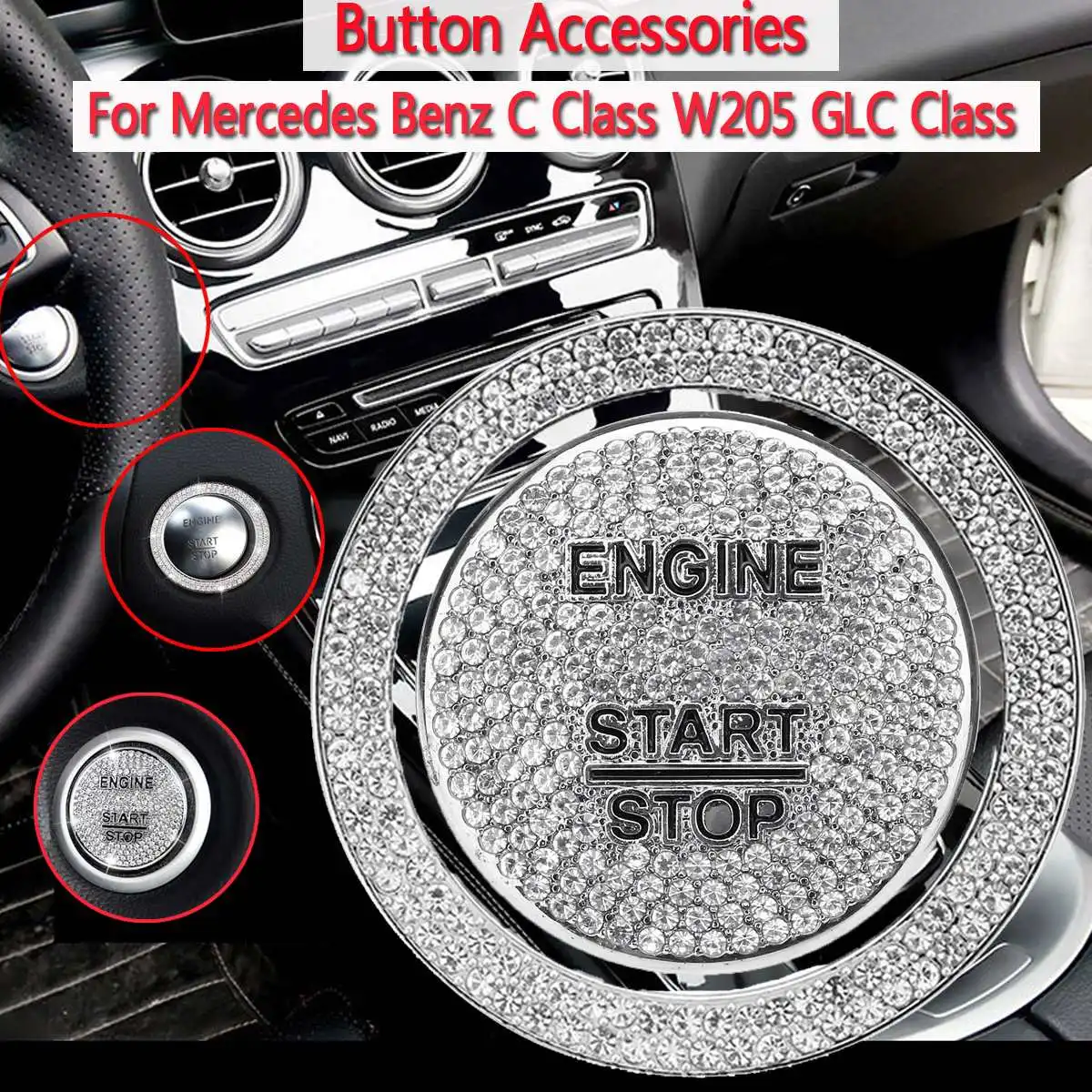 

Car engine start stop Ignition One-Button Cover and Ring Trim Accessories For Mercedes for Benz C Class W205 GLC Class 1piece