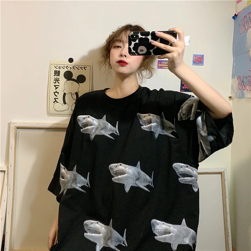 New Top short-sleeved women's tshirt loose was thin oversized half-sleeved clothes tide Korean Harajuku t shirt hip hop brandy