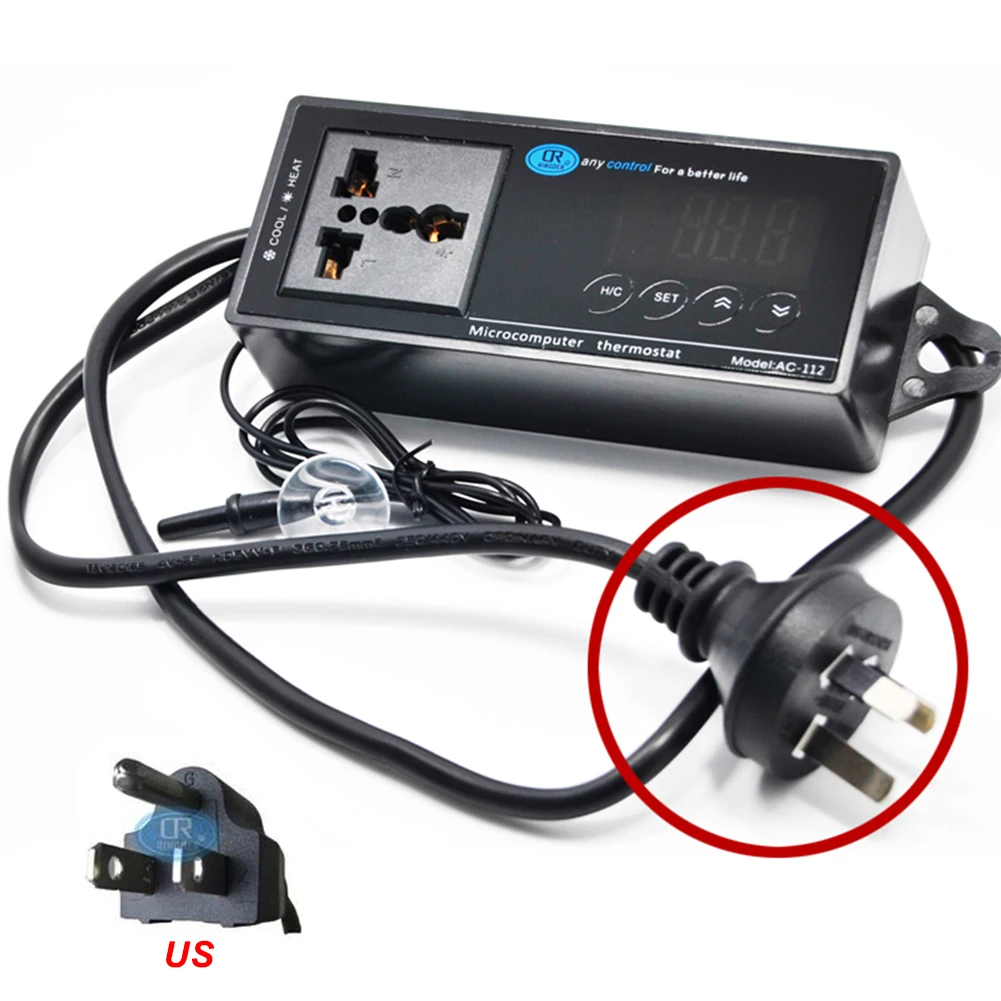 US Plug Резервуар для воды с цифровым дисплеем для разведения рептилий, термопара, розетка, регулятор температуры, светодиодная теплица - Цвет: US Plug