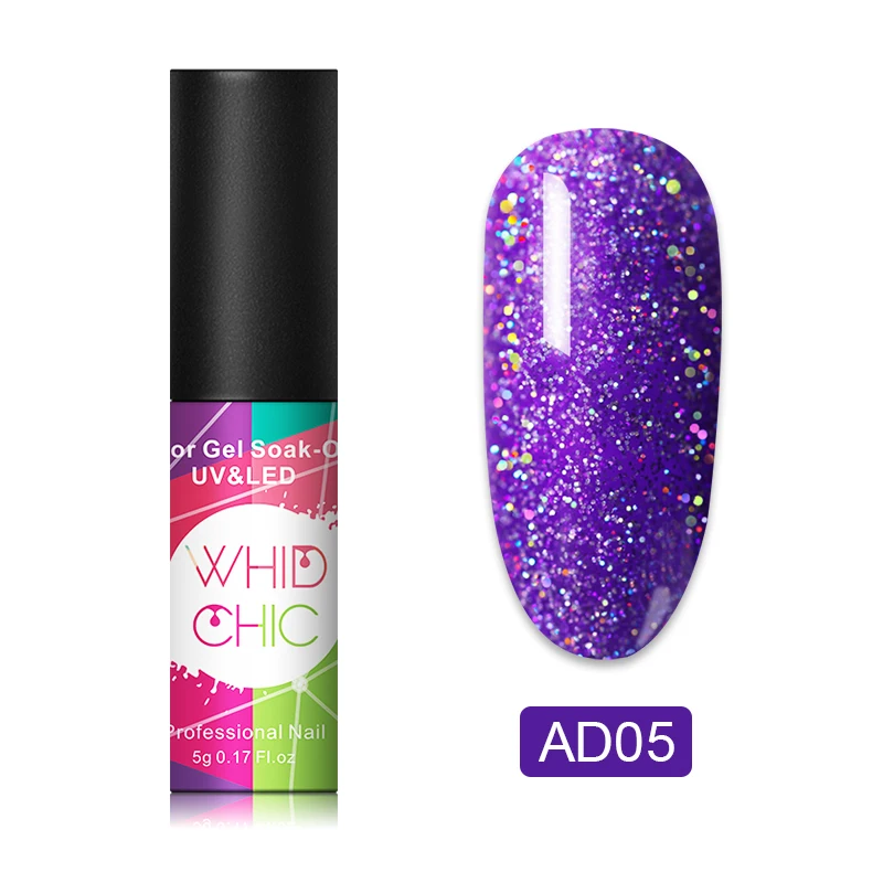 AD05 WHID CHIC 1 бутылка 5 мл Блестящий цветной Гель-лак для ногтей Блестящие Блестки долговечный впитывающий УФ-гель для ногтей для самостоятельного дизайна ногтей - Цвет: AD05