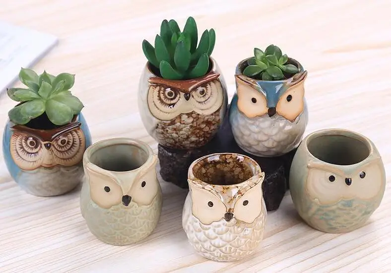 

New Cartoon Owl-shaped Flower Pot for Succulents Fleshy Plants Flowerpot Ceramic Small Mini Home/Garden/Office Decoration