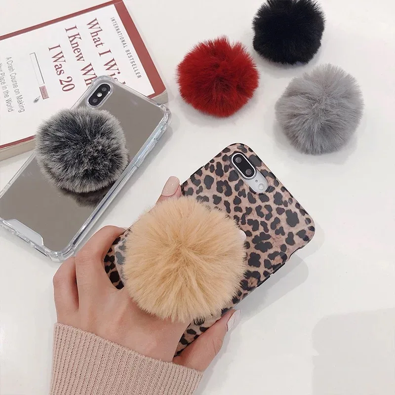 

Plush Ball Phone Holder Fashion Colorful Mobile Phone Stand For iPhone Samsung Huawei Finger Ring Holder Phone Bracket Support