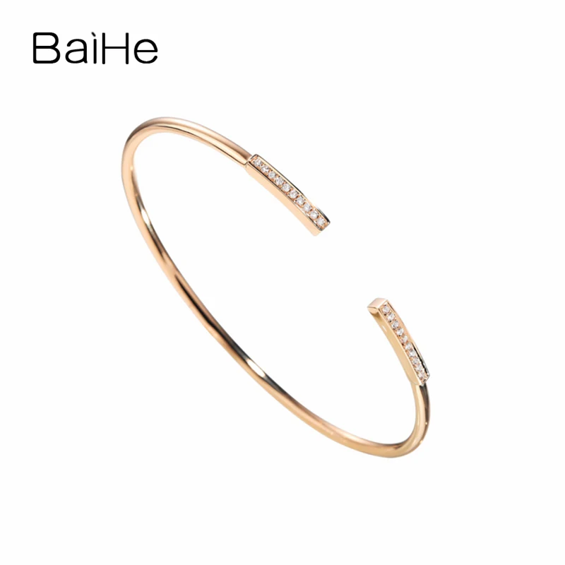 BAIHE Твердые 18 К желтое золото 0.12ct Сертифицированный H/SI натуральные бриллианты свадебные женские ювелирные изделия модный подарок браслет - Цвет камня: Rose Gold
