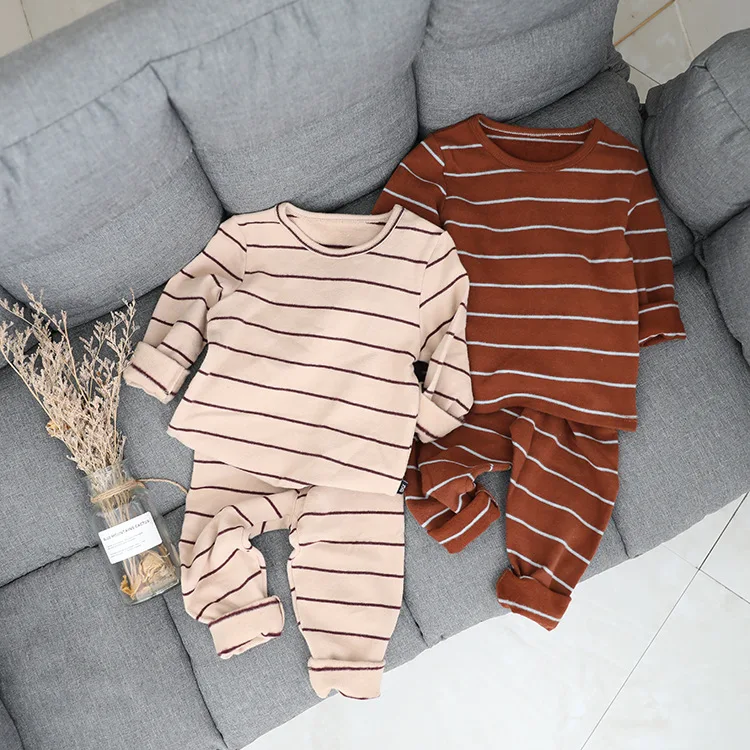 Children's Pyjamas Sets Autumn New Arrival Casual Striped Long Sleeve Pants Night Clothes Cotton Girls Boys Sleepwear Hot