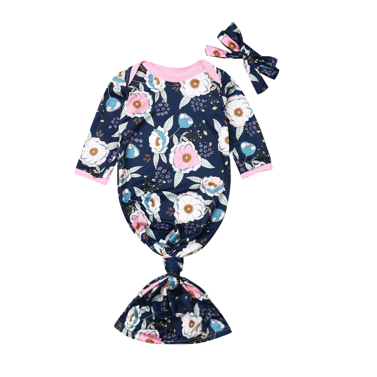 Милая пеленка с цветами для маленьких девочек 0-24 м, одеяло с длинными рукавами+ повязка на голову