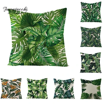 

Fuwatacchi Rainforest Palm Leaves Plants Cushion Cover Green Leaves Throw Pillow Cover Forest Views Pillowcase Square 45X45