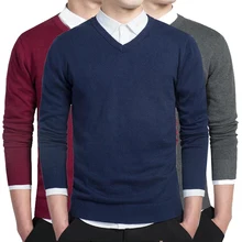 Хороший однотонный хлопковый мужской свитер с длинным рукавом, пуловеры, верхняя одежда, мужские свитера с v-образным вырезом, топы, свободная Вязанная одежда, 8 цветов